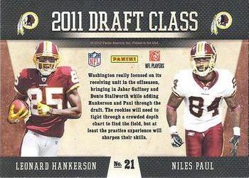 2011 Playoff Contenders - Draft Class #21 Leonard Hankerson / Niles Paul Back