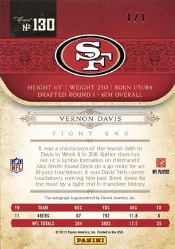 2011 Playoff National Treasures - Century Platinum Signature #130 Vernon Davis Back