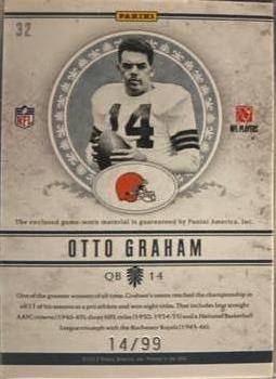 2011 Playoff National Treasures - NFL Greatest Materials #32 Otto Graham Back