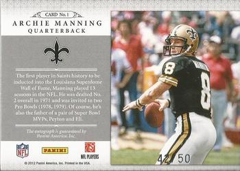 2011 Playoff National Treasures - NFL Leather Autographs #1 Archie Manning Back
