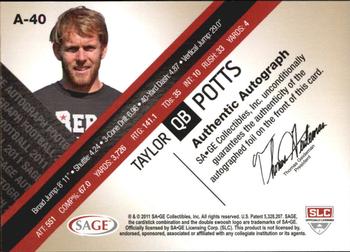 2011 SAGE - Autographs Gold #A-40 Taylor Potts Back