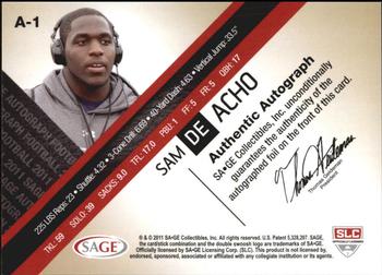 2011 SAGE - Autographs Master Edition #A-1 Sam Acho Back