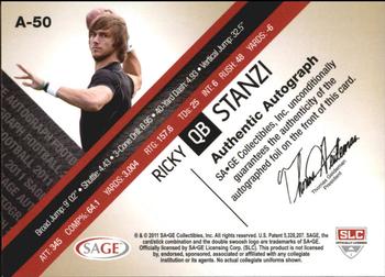 2011 SAGE - Autographs Platinum #A-50 Ricky Stanzi Back