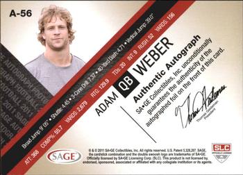 2011 SAGE - Autographs Platinum #A-56 Adam Weber Back