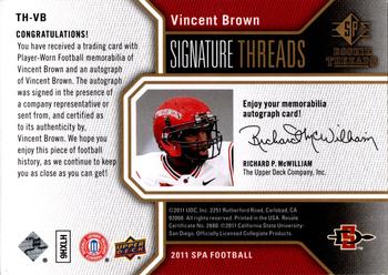 2011 SP Authentic - Signature Threads #TH-VB Vincent Brown Back