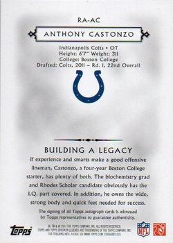 2011 Topps Gridiron Legends - Rookie Autographs Red #RA-AC Anthony Castonzo Back