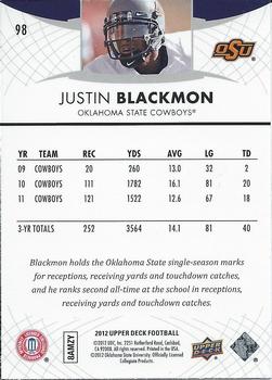 2012 Upper Deck #98 Justin Blackmon Back