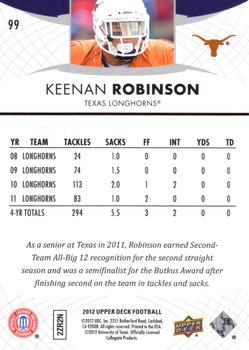 2012 Upper Deck #99 Keenan Robinson Back