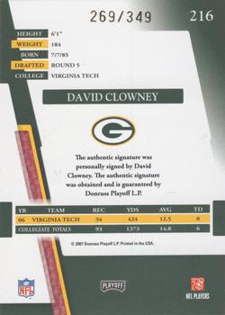 2007 Playoff Absolute Memorabilia #216 David Clowney Back