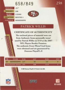 2007 Playoff Absolute Memorabilia #258 Patrick Willis Back