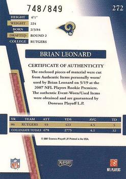 2007 Playoff Absolute Memorabilia #272 Brian Leonard Back