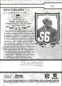 2007 Bowman Sterling #27 Ben Grubbs Back