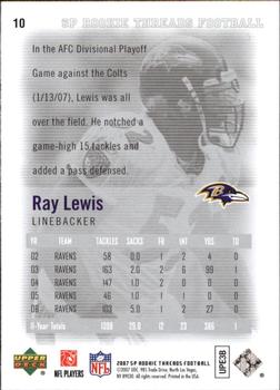 2007 SP Rookie Threads #10 Ray Lewis Back