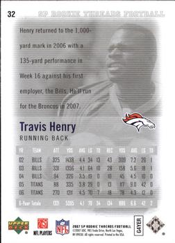 2007 SP Rookie Threads #32 Travis Henry Back