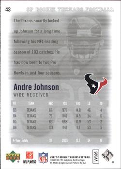 2007 SP Rookie Threads #43 Andre Johnson Back