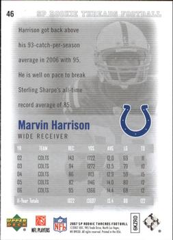 2007 SP Rookie Threads #46 Marvin Harrison Back