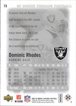 2007 SP Rookie Threads #73 Dominic Rhodes Back