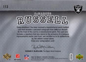 2007 SP Rookie Threads #113 JaMarcus Russell Back