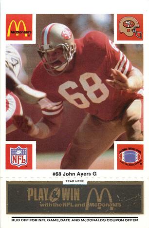 1986 McDonald's San Francisco 49ers - Full Game Pieces - Week 2 Black/Gray Tab #NNO John Ayers Front
