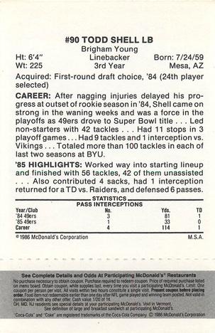 1986 McDonald's San Francisco 49ers - Full Game Pieces - Week 2 Black/Gray Tab #NNO Todd Shell Back