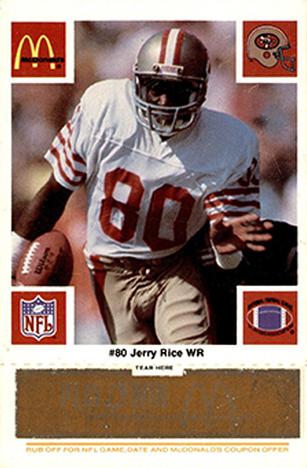 1986 McDonald's San Francisco 49ers - Full Game Pieces - Week 3 Gold/Orange Tab #NNO Jerry Rice Front