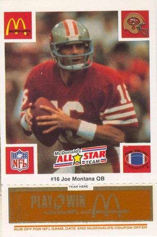 1986 McDonald's All-Star Team - Full Game Pieces: Week 3 Gold/Orange Tab #NNO Joe Montana Front