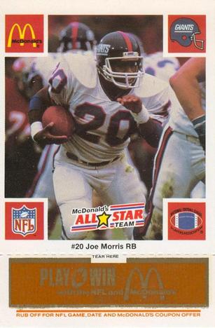 1986 McDonald's All-Star Team - Full Game Pieces: Week 3 Gold/Orange Tab #NNO Joe Morris Front