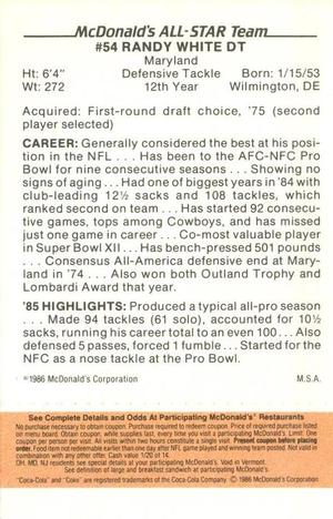 1986 McDonald's All-Star Team - Full Game Pieces: Week 3 Gold/Orange Tab #NNO Randy White Back