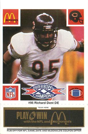 1986 McDonald's Chicago Bears - Full Game Pieces - Week 2 Black/Gray Tab #NNO Richard Dent Front
