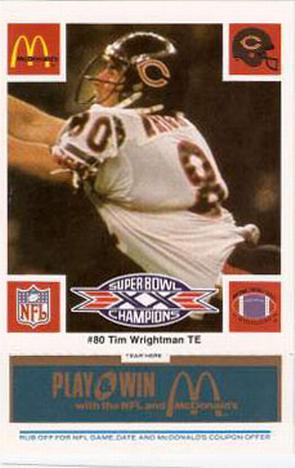 1986 McDonald's Chicago Bears - Full Game Pieces - Week 1 Blue Tab #NNO Tim Wrightman Front