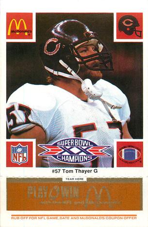 1986 McDonald's Chicago Bears - Full Game Pieces - Week 3 Gold/Orange Tab #NNO Tom Thayer Front
