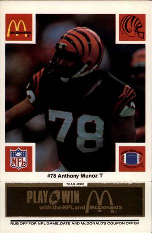 1986 McDonald's Cincinnati Bengals - Full Game Pieces - Week 2 Black/Gray Tab #NNO Anthony Munoz Front