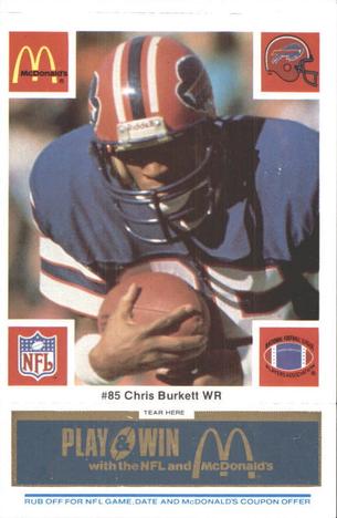1986 McDonald's Buffalo Bills - Full Game Pieces: Week 1 Blue Tab #NNO Chris Burkett Front