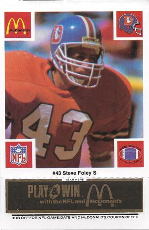 1986 McDonald's Denver Broncos - Full Game Pieces - Week 2 Black/Gray Tab #NNO Steve Foley Front