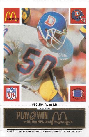 1986 McDonald's Denver Broncos - Full Game Pieces - Week 2 Black/Gray Tab #NNO Jim Ryan Front