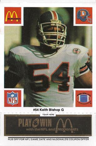 1986 McDonald's Denver Broncos - Full Game Pieces - Week 2 Black/Gray Tab #NNO Keith Bishop Front