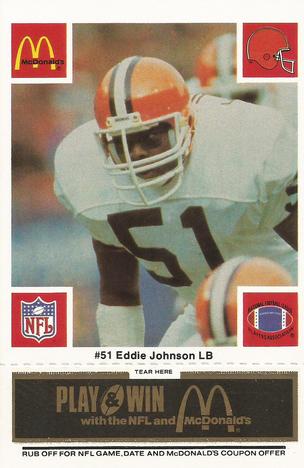 1986 McDonald's Cleveland Browns - Full Game Pieces - Week 2 Black/Gray Tab #NNO Eddie Johnson Front