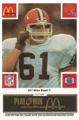 1986 McDonald's Cleveland Browns - Full Game Pieces - Week 2 Black/Gray Tab #NNO Mike Baab Front