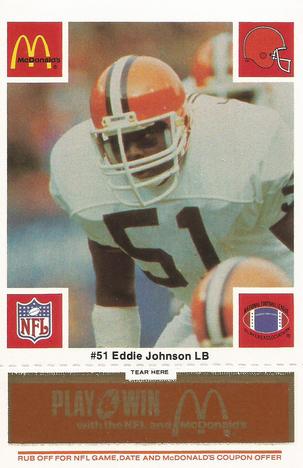 1986 McDonald's Cleveland Browns - Full Game Pieces - Week 3 Gold/Orange Tab #NNO Eddie Johnson Front