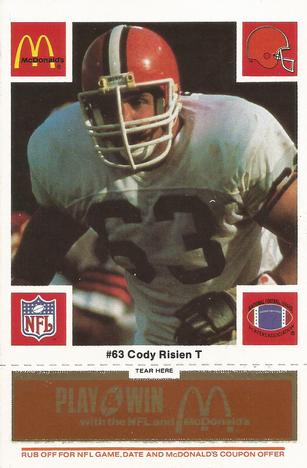 1986 McDonald's Cleveland Browns - Full Game Pieces - Week 3 Gold/Orange Tab #NNO Cody Risien Front