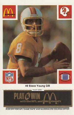1986 McDonald's Tampa Bay Buccaneers - Full Game Pieces - Week 2 Black/Gray Tab #NNO Steve Young Front