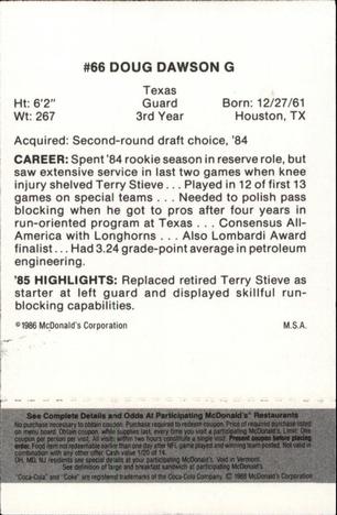 1986 McDonald's St. Louis Cardinals - Full Game Pieces - Week 2 Black/Gray Tab #NNO Doug Dawson Back