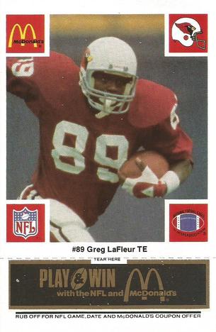 1986 McDonald's St. Louis Cardinals - Full Game Pieces - Week 2 Black/Gray Tab #NNO Greg LaFleur Front