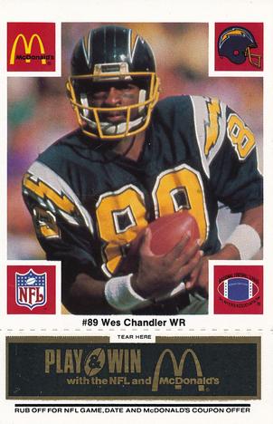 1986 McDonald's San Diego Chargers - Full Game Pieces - Week 2 Black/Gray Tab #NNO Wes Chandler Front