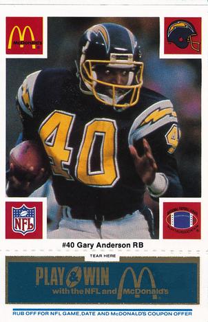 1986 McDonald's San Diego Chargers - Full Game Pieces - Week 1 Blue Tab #NNO Gary Anderson Front