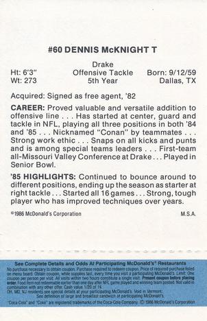 1986 McDonald's San Diego Chargers - Full Game Pieces - Week 1 Blue Tab #NNO Dennis McKnight Back