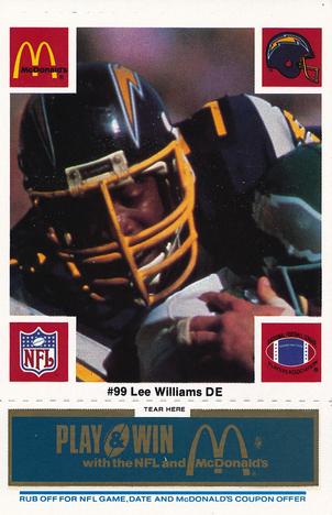 1986 McDonald's San Diego Chargers - Full Game Pieces - Week 1 Blue Tab #NNO Lee Williams Front