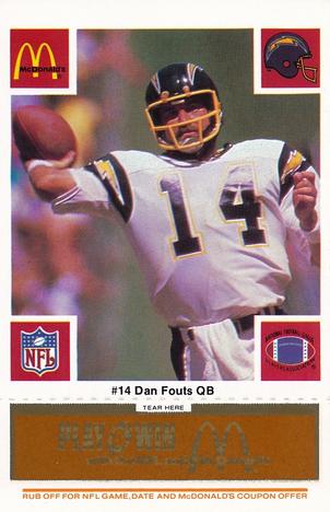 1986 McDonald's San Diego Chargers - Full Game Pieces - Week 3 Gold/Orange Tab #NNO Dan Fouts Front