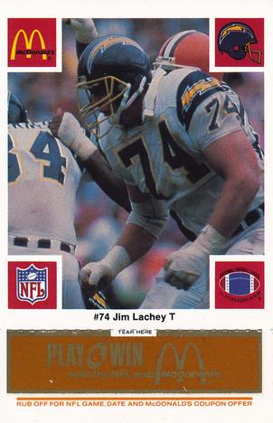 1986 McDonald's San Diego Chargers - Full Game Pieces - Week 3 Gold/Orange Tab #NNO Jim Lachey Front