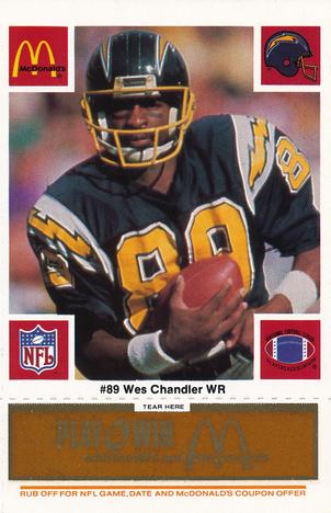 1986 McDonald's San Diego Chargers - Full Game Pieces - Week 3 Gold/Orange Tab #NNO Wes Chandler Front